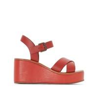 Leather Wedge Heel Sandals with Crossover Straps