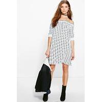 Lexie Striped Off The Shoulder Dress - white