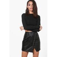 Leather Look Asymmetric Mini Skirt - black