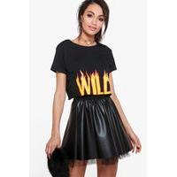 Leather Look Full Skirt With Tulle Lining - black