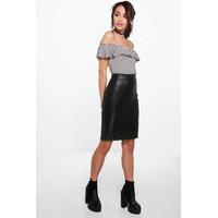 Leather Look Mock Croc Midi Skirt - black