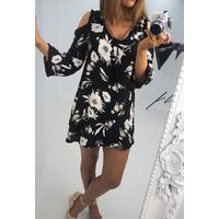 Leigh Black Tassle Cold Shoulder Print Summer Dress