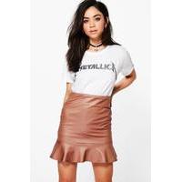 Leather Look Peplum Mini Skirt - sand