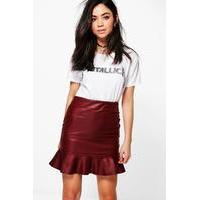 Leather Look Peplum Mini Skirt - wine