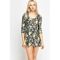 leaf print wrap hem dress