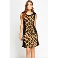 leopard print panel swing dress