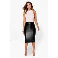 Leather Look Panelled Midi Skirt - black