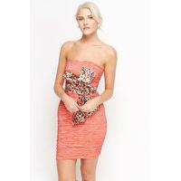 leopard print bow ruched bandeau dress