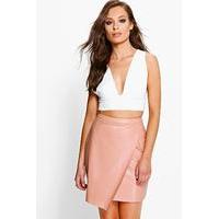 Leather Look Wrap Front Mini Skirt - blush
