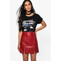 Leather Look Double Zip Mini Skirt - berry