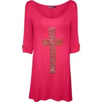 lexi cross stud short sleeve top cerise