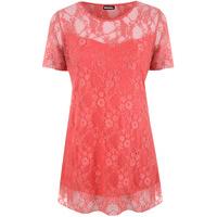 Leslie Lace Short Sleeve Top - Coral