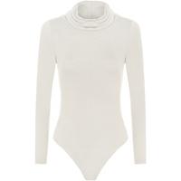 Lenore Basic Cowl Neck Long Sleeve Bodysuit - Cream