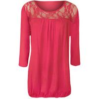 Leah Lace 3/4 Sleeve Top - Cerise