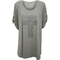 Lexi Cross Stud Short Sleeve Top - Light Grey