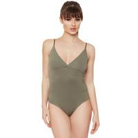 Leyla Cami Wrapover V-Neck Bodysuit - Khaki