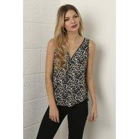 Leopard Print Top with Zip Detail in Grey