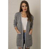 Leave It Slogan Knitted Cardigan in Grey