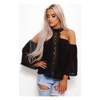 Leah Black Crochet Bardot Top