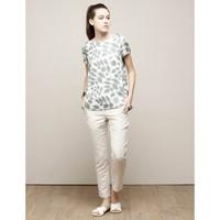 leaf printed short sleeved blouse