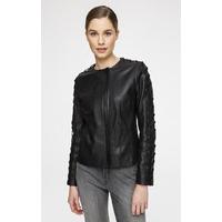 Leather Jacket with Lace-Up Sleeves