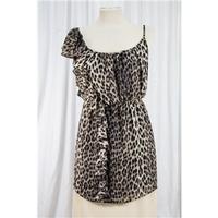 Leoprard Print Frilly dress - Size - 10 Topshop - petite - Brown - Sleeveless