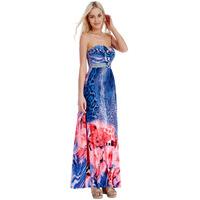 Leopard and Floral Print Strapless Maxi Dress - Print