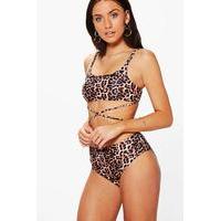 Leopard Criss Cross High Waist Bikini - brown