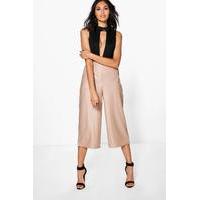 Leather Look Wide Leg Culottes - taupe