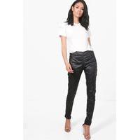 Leather Look Coated Skinny Trousers - black