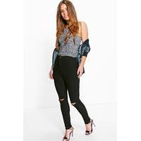 Leanne High Rise Split Knee Tube Jean - black