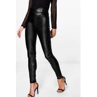 Leather Look High Waist Skinny Trousers - black