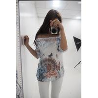 lennie butterfly print lace bardot top