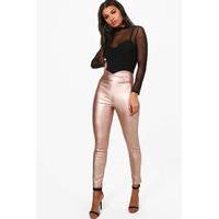 Leather Look High Waist Skinny Trousers - rose gold