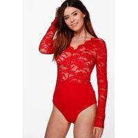 Leala Lace Bodysuit - red