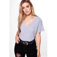 Lena Cross Neck Ribbed Top - grey