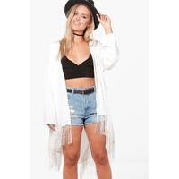 Leila Fringed Detail Kimono - ivory