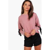 lea eyelet tie sleeve sweatshirt rose