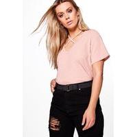 lena cross neck ribbed top blush