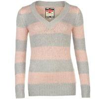 Lee Cooper Essential Stripe V Neck Knit Sweater Ladies