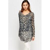 Leopard Print Embellished Sheer Top