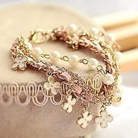 leather charm braceletsfashion korean style white pearl clover bracele ...