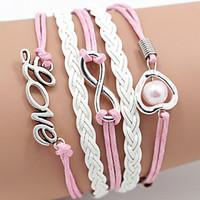 leather bracelet pink pearl love bracelet inspirational bracelets frie ...