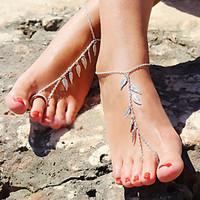 leaf shape silver color anklets chain with toe ring christmas gifts