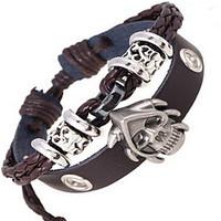 leather wrap bracelet with skull pendant