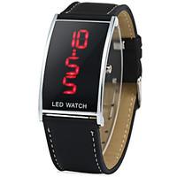 led watch with red subtitle date function leather strap wrist watch co ...