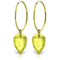 Lemon Quartz Briolette Hoop Earrings 18.0ctw in 9ct Gold