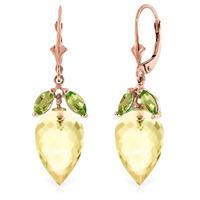 Lemon Quartz and Peridot Drop Earrings 19.0ctw in 9ct Rose Gold