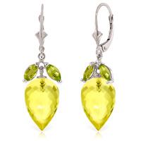 Lemon Quartz and Peridot Drop Earrings 19.0ctw in 9ct White Gold