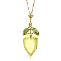 Lemon Quartz and Peridot Pendant Necklace 9.5ctw in 9ct Gold